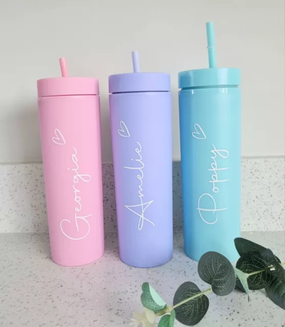Personalised Tall Skinny Tumbler 16oz with Lid & Straw. Lovely Gift Christmas