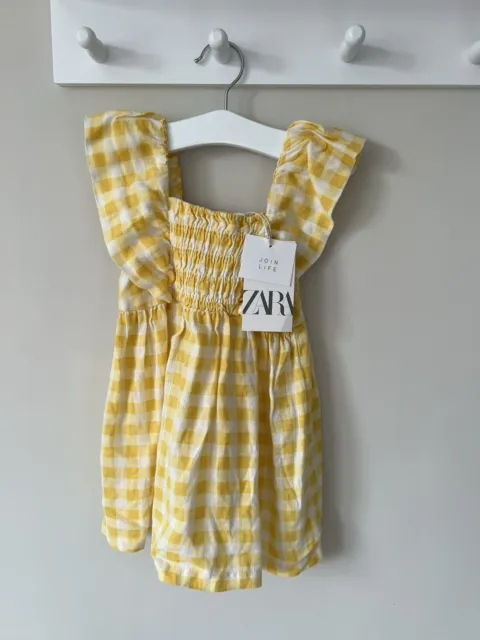zara baby girl 12-18 month yellow smock gingham dress BNWT