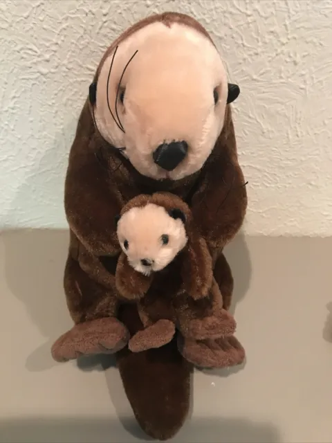 20" SEA OTTER MOM & BABY PLUSH Monterey Bay Aquarium Stuffed Animal Brown 2019