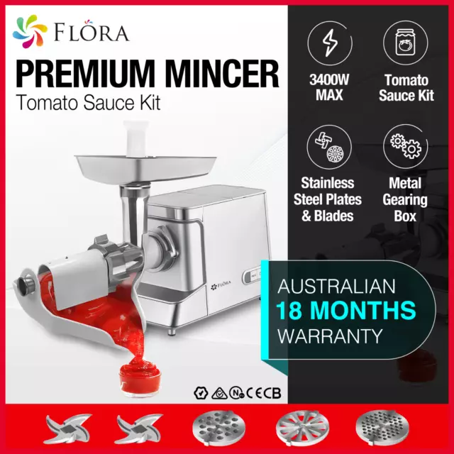 Flora Max 3400W Electric Meat Mincer Sausage Filler Kibbe Maker Tomato Sauce Kit