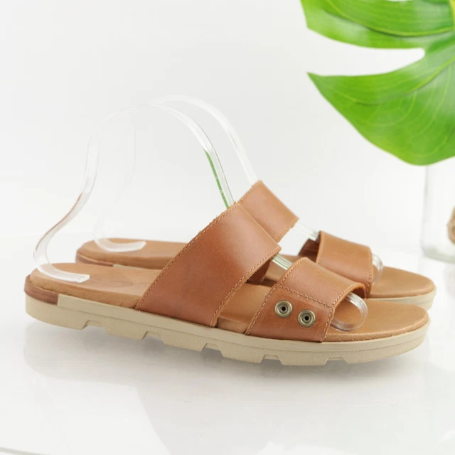 SOREL Women's Torpeda Sandal Size 9 Double Strap Slide Brown Leather Flip Flop