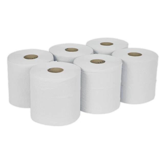 Sealey WHT150 Carta Rollio Bianco 2-Ply Goffrato 150m Confezione 6