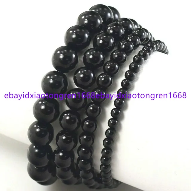 7.5 Inch Natural 4/6/8/10/12mm Black Onyx Gemstone Round Beads Bangle Bracelet