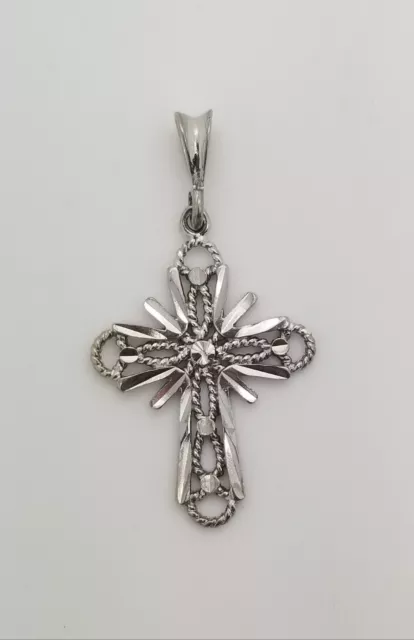 Sterling Silver Diamond Cut Filigree Cross Pendant Charm Necklace Beautiful