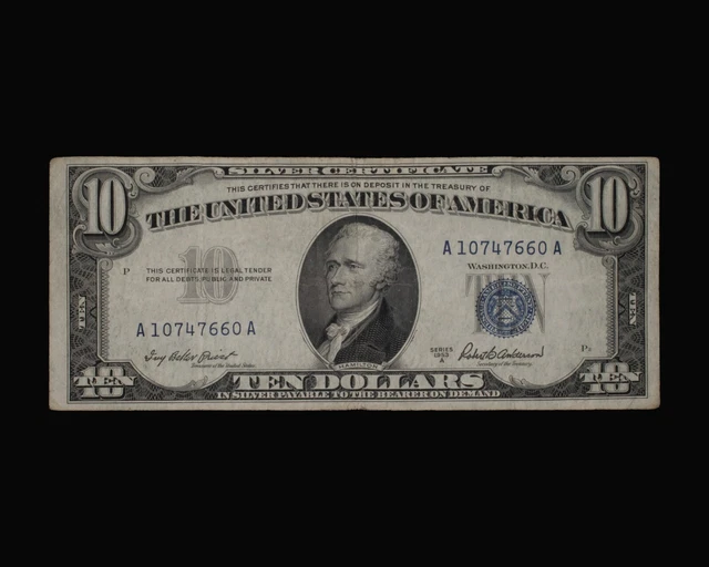 1953-A $10 Silver Certificate VF condition Fr. 1707 US Currency Tough Series 2