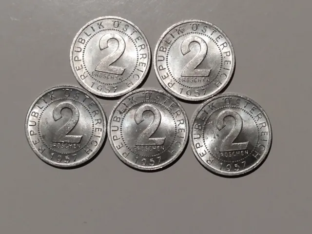 1957 Austria 2 Groschen (5 Coins) Aluminum Unc