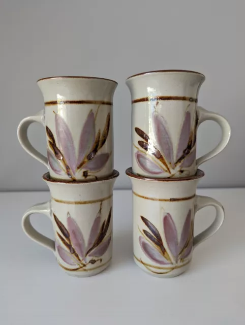4 x Vintage Studio Art Pottery Hand Painted Artist Signed Mugs Cups
