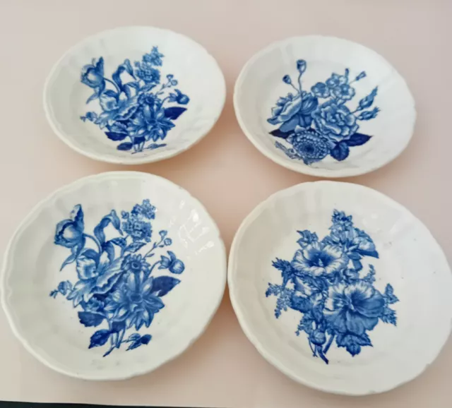 S. C. R Società Ceramica Richard 4 coppette antiche decoro Fiori blu cobalto