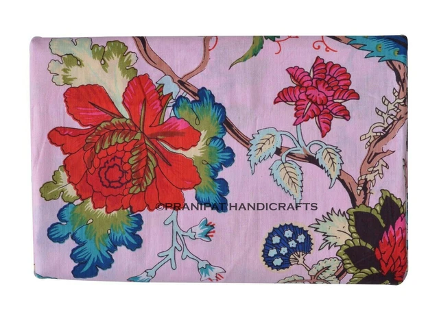 Indien Rose Coton Imprimé Hippie de Luxe Rose Doux Robe Faisant Tissu Par Yard