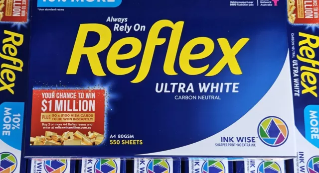 Reflex Ultra White Office Copy Paper A4, 2 x 550 Sheets White - FREE SHIPPING AU