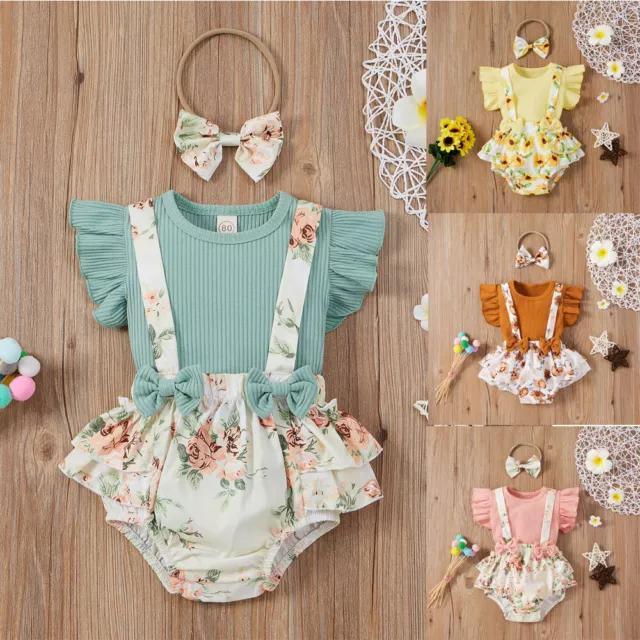 Summer Toddler Kids Baby Girls Tops+Floral Shorts Pants Outfits Clothes Set UK