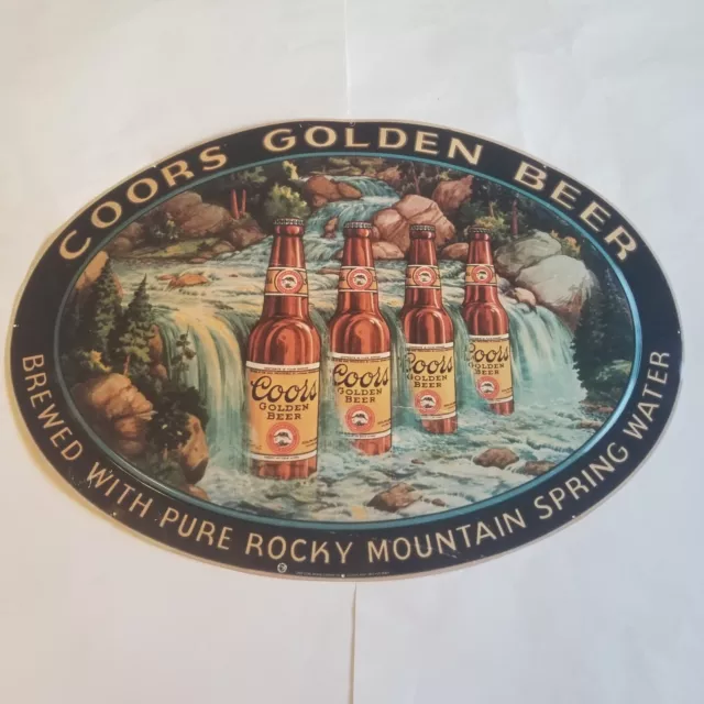 Rare Vintage 2003 Coors golden beer metal sign large oval 21x29" bottles stream