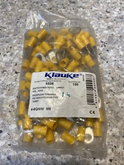 100x Klauke Ringkabelschuh 4-6 mm² M 6, isoliert-Art.Nr. 6506-OVP