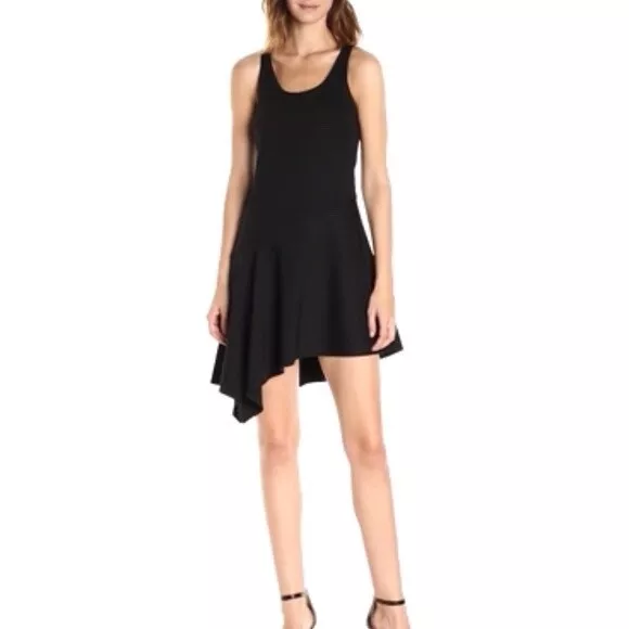 Halston Heritage NWT Women's Sz S Black Sleeveless Mini Asymmetric Bodycon Dress