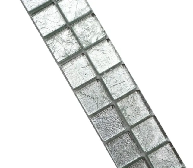Wandbordüre Mosaik Borde Bordüre Glasmosaik Silber Struktur WB123BOR-8SB16