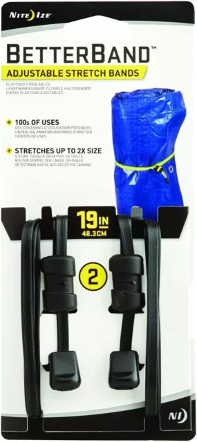 Pack of 2 Nite Ize BetterBand Adjustable 19" Black Stretch Band with Cord Lock