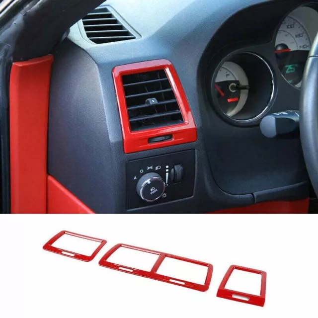 3PCS For Dodge Challenger 2009-2014 Middle Console Air Outlet Vent Trim ABS Red
