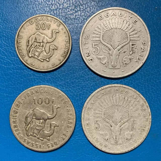 Lot 4 Pièces Djibouti + Afars et Issas