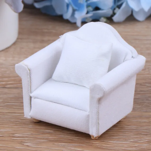 1/12 Dollhouse Miniature White Sofa with Back Cushion Doll House Accessori.EW