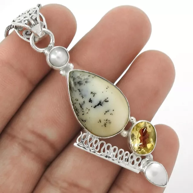 Natural Dendritic Agate Gemstone 925 Silver Pendant Bohemian For Girls N1