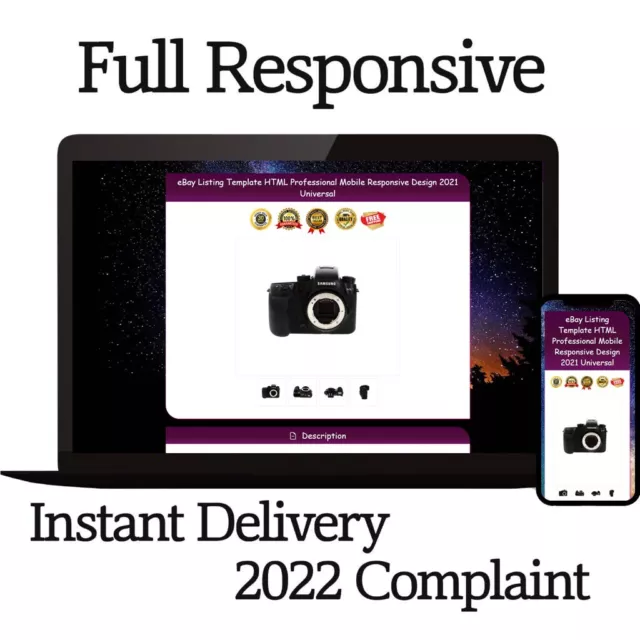 eBay Listing Template HTML Professional Mobile Responsive Design 2022 Universal