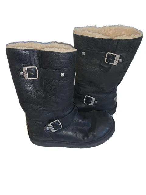 Rare! 🔥UGG Black Leather Mid Calf Kensington Boots 5678 Size 8US Silver Buckled Rare! 🔥UGG Black Leather Mid Calf Kensington Boots 5678 Size 8US Silver Buckled