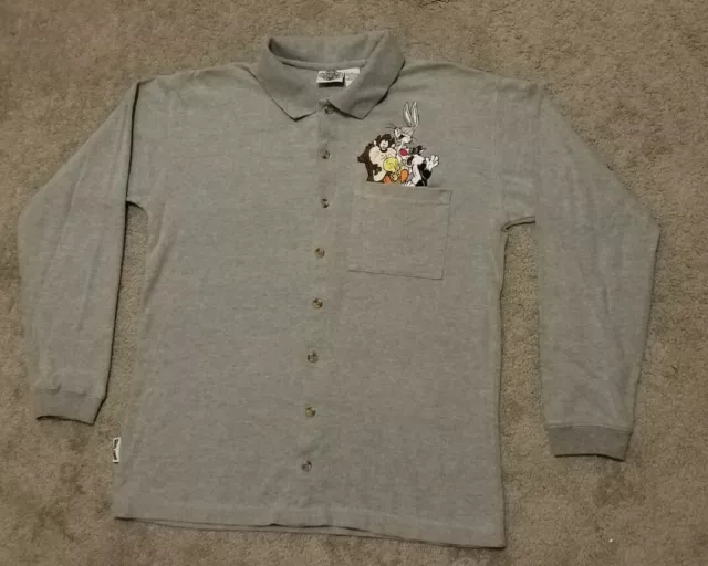 Vintage ACME Clothing Looney Tunes Button Up Sleep Shirt Embroidered Mens Sz M