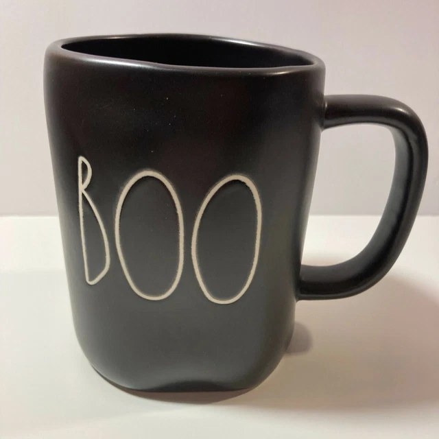 New Rae Dunn BOO Mug Black and White Halloween Artisan Collection Magenta