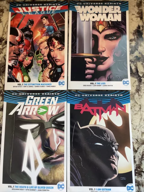 4 lot DC Comics TPB- Rebirth Justice League- Wonder Woman- Green Arrow - Batman