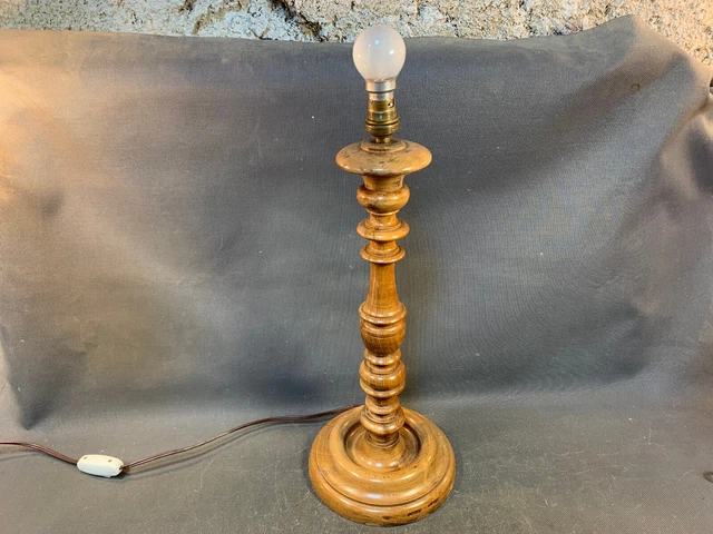 ANCIEN PIED DE lampe à poser en bois tourné pour salon vintage EUR 49