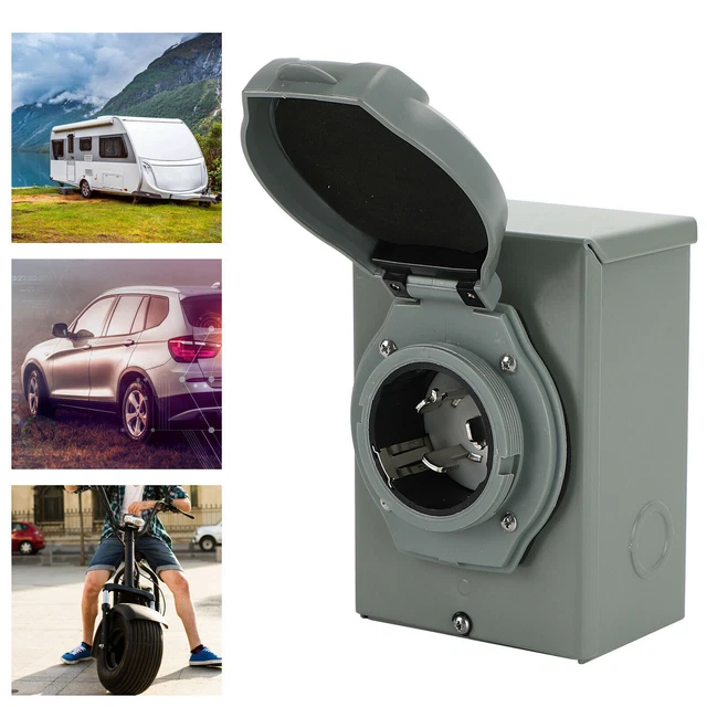 RV 50 Amp Power Inlet Box Outdoor Receptacle 3 Prong Locking Plug with LED Light
