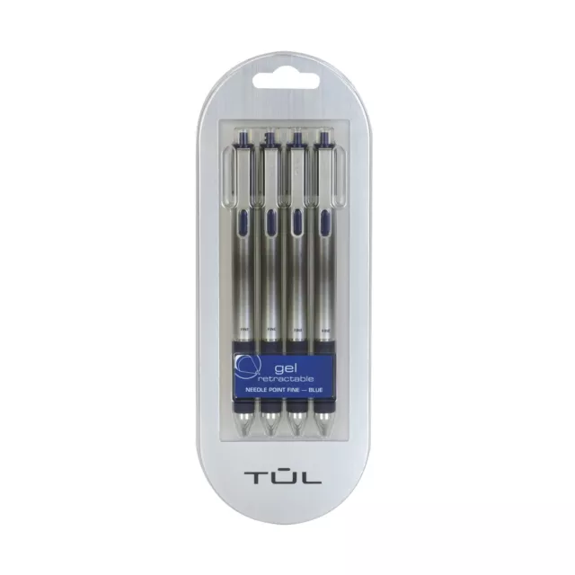 TUL Pens, Retractable, Needle Point, 0.5 mm, Blue Barrel, Blue Ink, Pack of 4