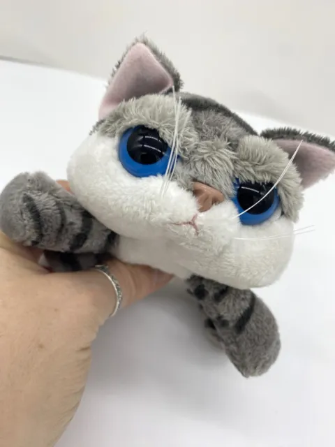 Russ PEPPER Gray Stripe Tabby Plush Kitten Stuffed Beanie Kitty Cat Blue Eye T36