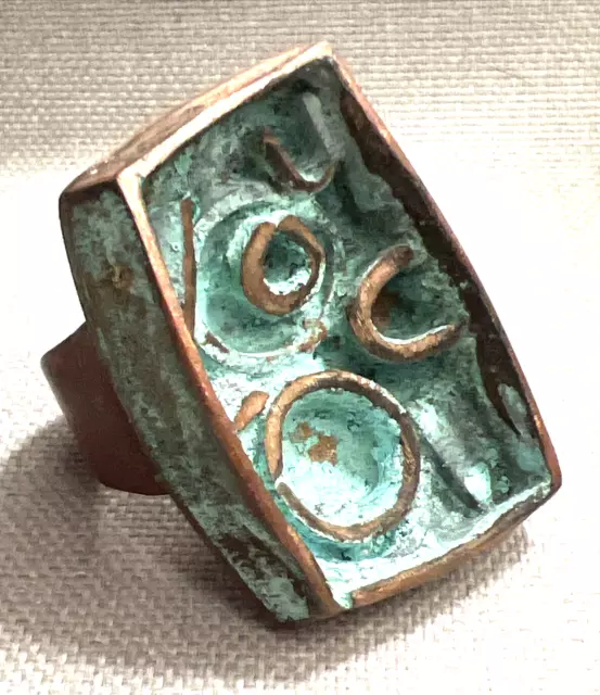 Huge Mid Century Copper Man's Ring Size 12;   Signed by Artist;  Heavy 58 grams!