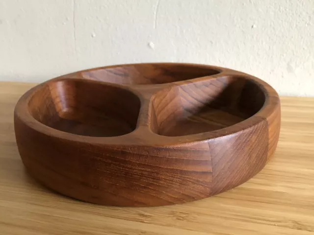 Dansk Designs International Teak Wood Divided 3 Section Bowl Malaysia 8 1/2"