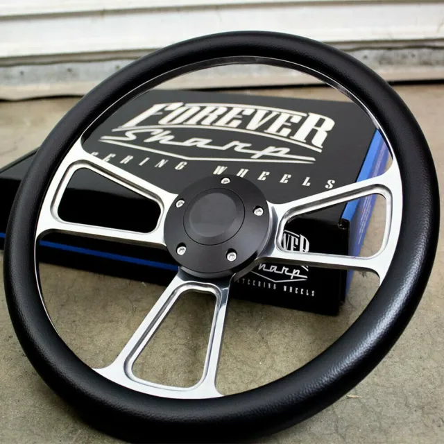 14" Billet Muscle Steering Wheel with Black Vinyl Wrap and Black Horn -5 Hole