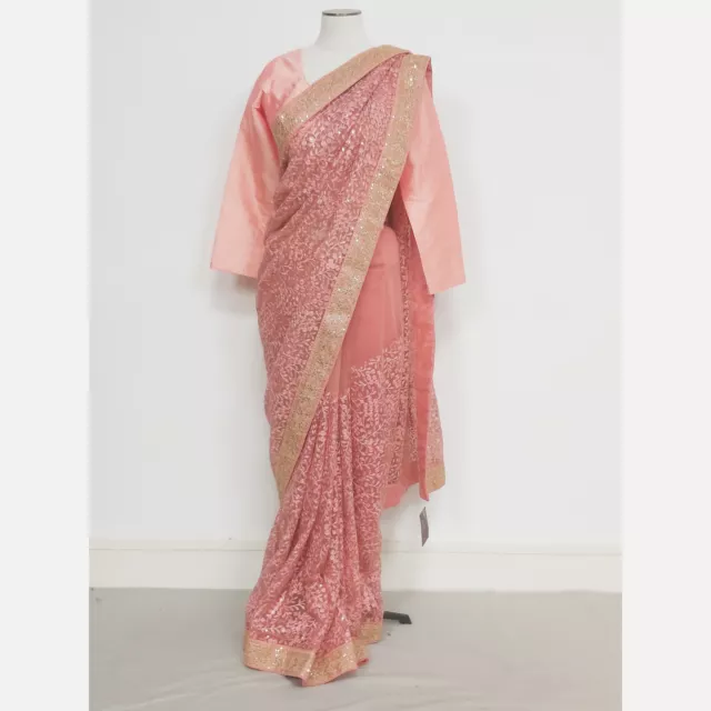 Zarkan Indian Designer Sale Saree Blouse Silk Net Peach Pink UK Size S RRP £380