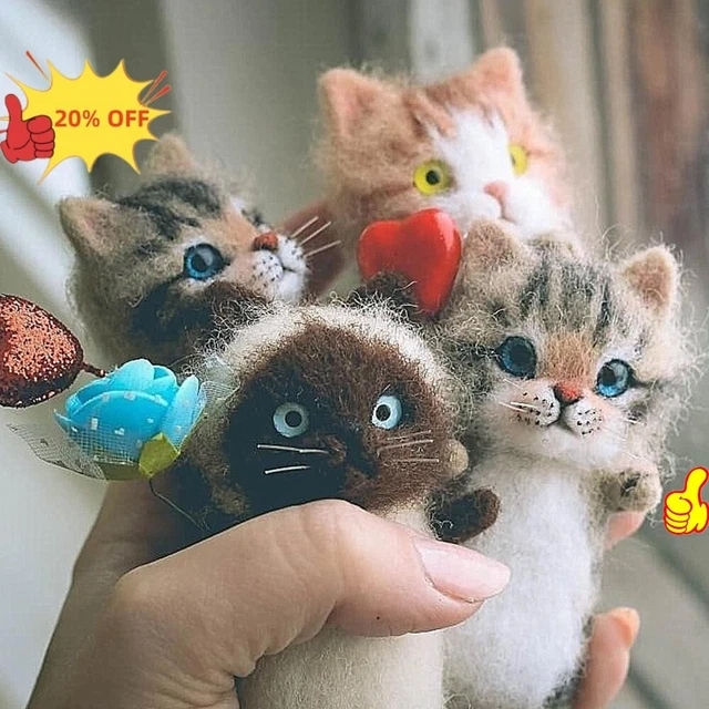 2023 Hágalo usted mismo Aguja Artesanal Gatos Fieltro Lana Material Kit Peluche para Principiantes-NE