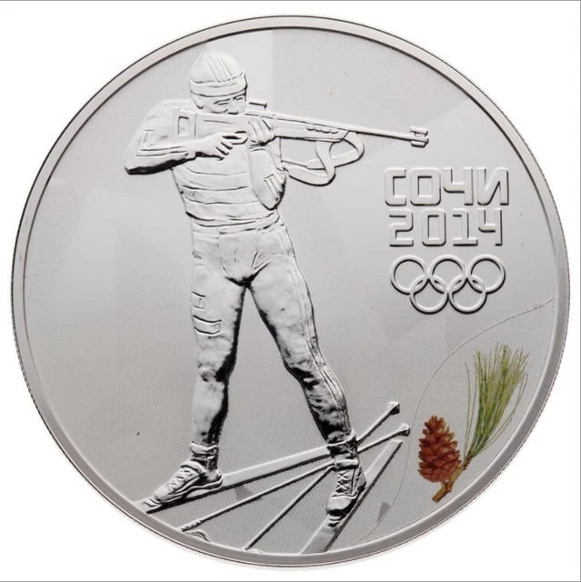 2014 3 Roubles Russia Sochi: Biathlon - Sterling Silver Coin 2014 3 Roubles Russia Sochi: Biathlon - Sterling Silver Coin
