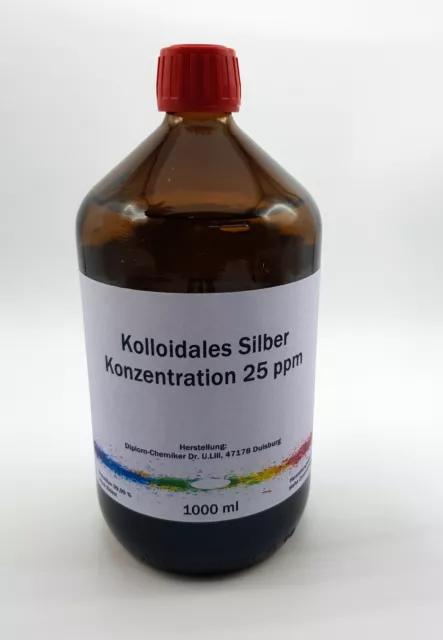 1000 ml Kolloidales Silber 25 ppm, Silberwasser, frisch hergestellt, mit Datum