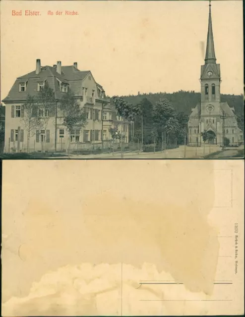 Ansichtskarte Bad Elster Straßenpartie an der Kirche 1918