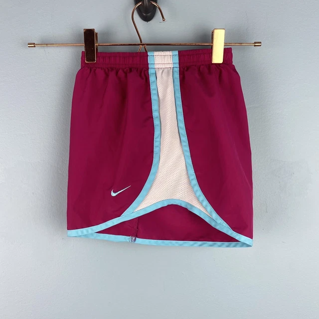 Girls Nike Dri Fit Pink Blue White Lined Running Shorts W/ Logo Size Large
