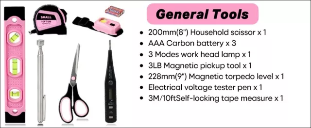 SHALL Pink 246pc Household Home Women Hand Tool Set Kit For Home Repair Tool Set 3