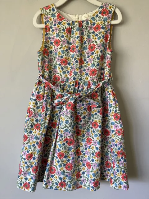 Mini Boden Girl's Floral Print Belted Linen Blend Dress Size 5-6 Y Cute Summer