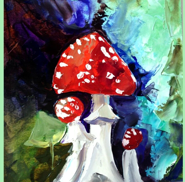 Pintura al óleo ORIGINAL Fly Agaric Arte original Pintura de hongos Arte...