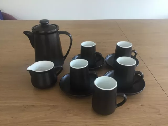 Honiton Pottery 11 Piece Coffee Set Dark Brown. Good Condition.