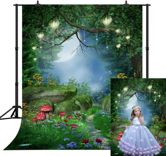 5X7FT Enchanted Forest Backdrop Fantasy Fairy Photography Background Mushroom...