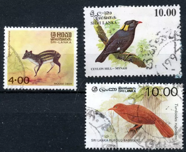 Sri Lanka Mouse Deer 782, Birds Hill Mynah 1245, Rufous Babbler 986 Fine used