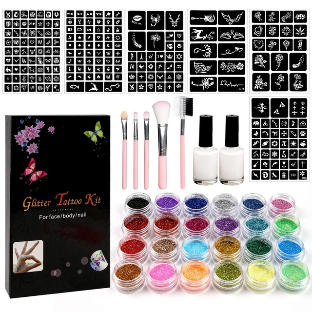 Koogel Kit de Tatouage Pailleté pour Enfants 24 Couleurs Kit de Tatouage Temp...