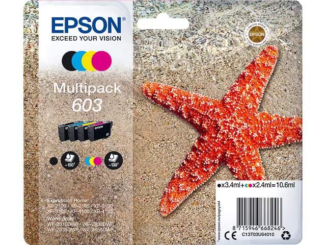 PACK 4 CARTOUCHES EPSON 603 NOIRE + CYAN + JAUNE + MAGENTA / étoile de mer noir